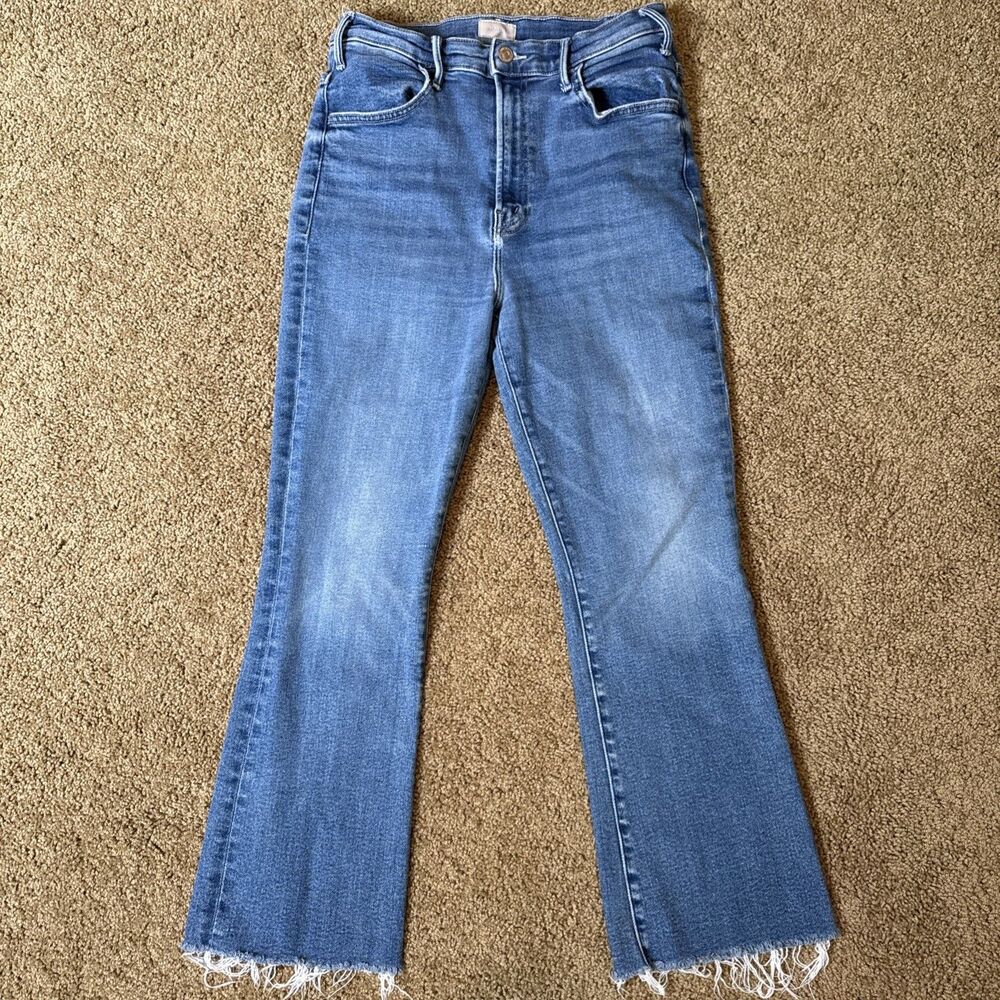 MOTHER Mid-Blue Frayed Hem Bootcut Jeans